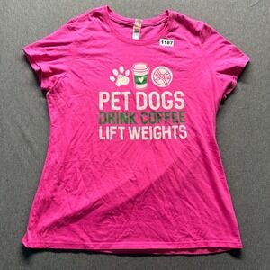 District Made Pink Pet Dogs Drink Coffee Lift Weights Graphic T-Shirt XL